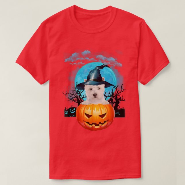 T-shirt West Highland White Terrier Citrouille et bleu (Design devant)