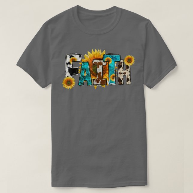 T-shirt Western Faith Cow Farm Christian Sunflower Jesus L (Design devant)