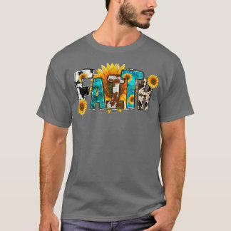 T-shirt Western Faith Cow Farm Christian Sunflower Jesus L