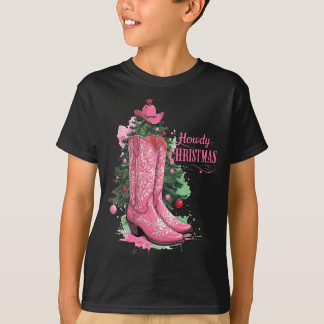 T-shirt Western , Howdy Christmas And Tree, Nk Cowboy Boot (Devant)