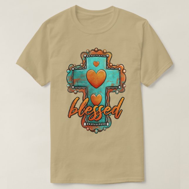 T-shirt Western Rustique Dieu Jésus Foi Croix Christian Bl (Design devant)
