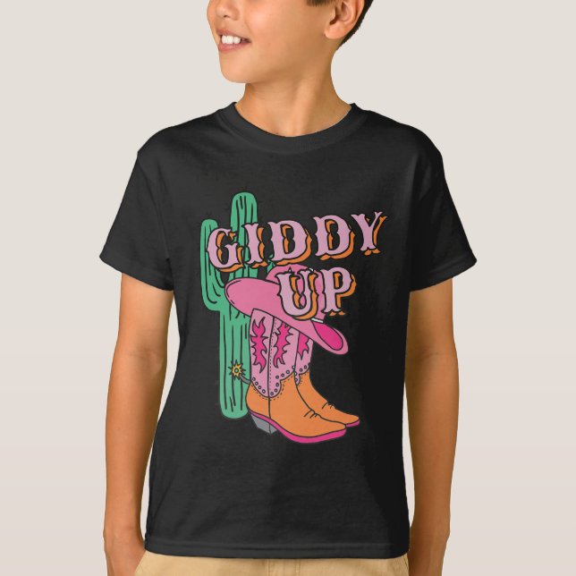 T-shirt Western Texas Giddy Up Cowboy Boots Cactus (Devant)