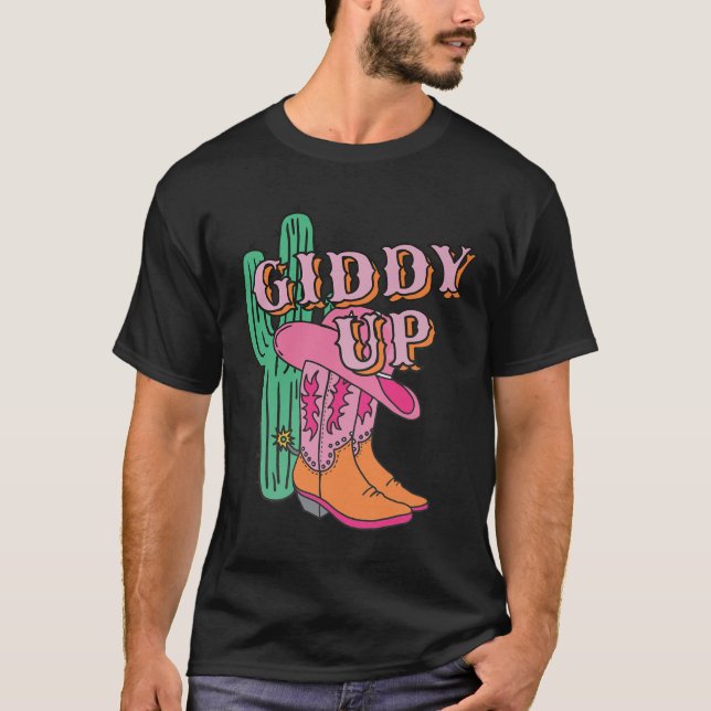 T-shirt Western Texas Giddy Up Cowboy Boots Cactus (Devant)
