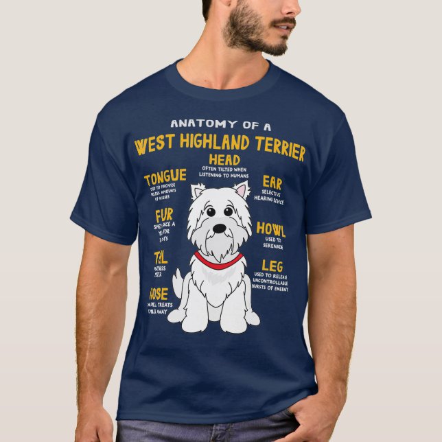 T-shirt Westie Highland Terrier Anatomy Funny Dog Mom (Devant)