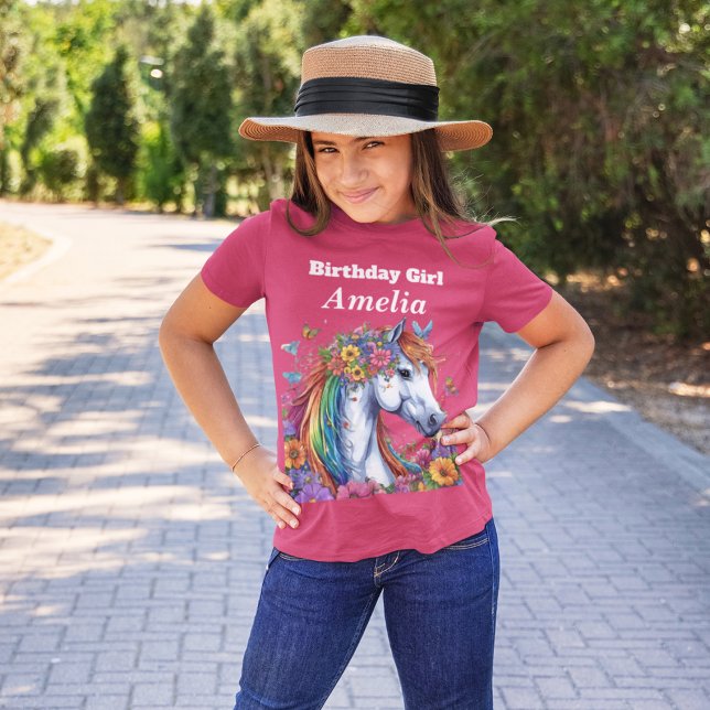 T-Shirt Whimsical Horse Rainbow Equestriday Party (Adorable Birthday shirt For the Horse Lover. This shirt can be personalized)