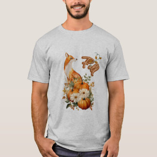 T-shirt Whimsy d'automne : Renard, Citrouille et feuillage