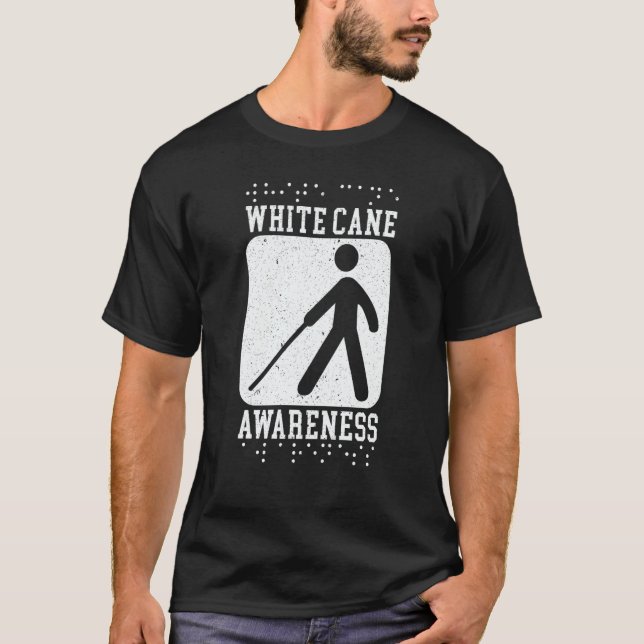 T-shirt White Cane Awareness Braille Blind Awareness  1 (Devant)