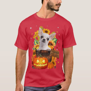 T-shirt White Chihuahua In A Fall Bucket With Pumkin Sunf