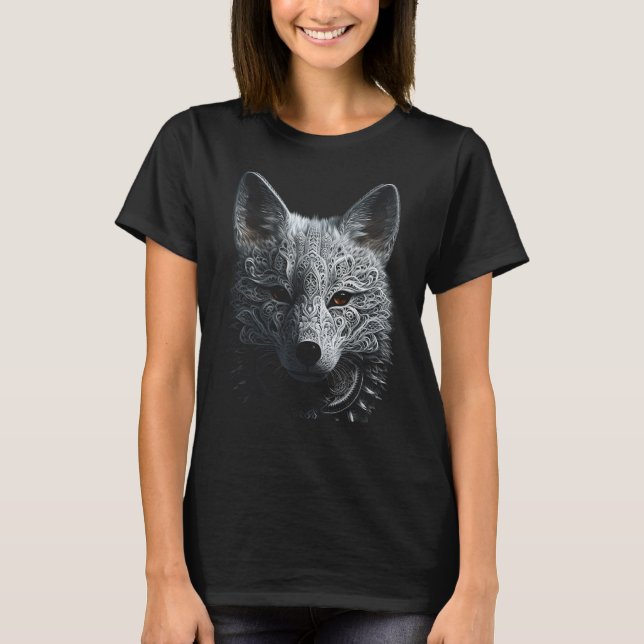 T-shirt White Fox Mandala Art - Animal Fox (Devant)