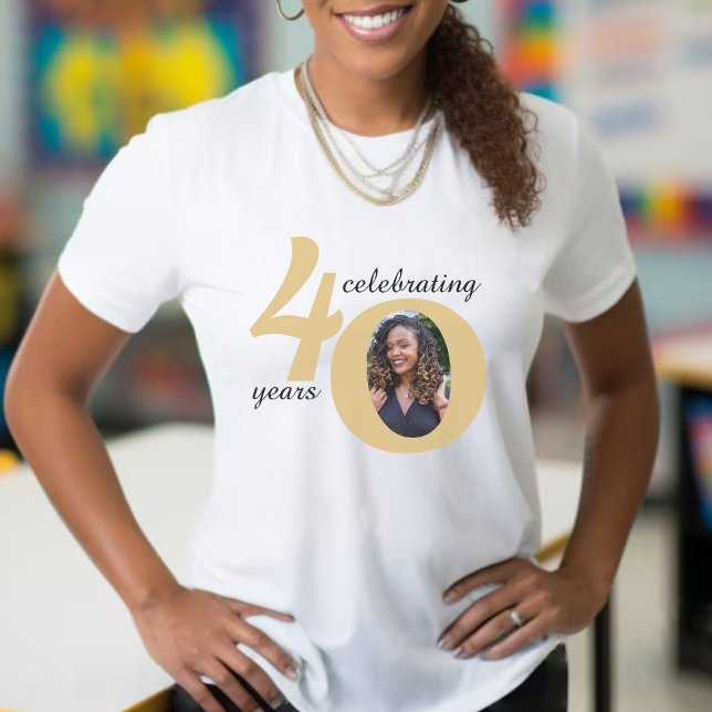 T-shirt White & Gold 40 Photo Quarante ans 40e anniversair (White & Gold 40 Photo Fifty Years 40th Birthday T-Shirt)