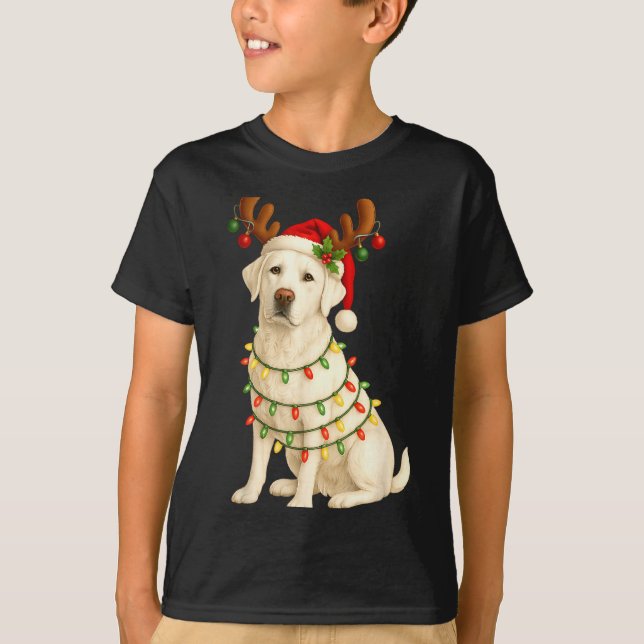 T-shirt White Lab Christmas Tree Light Pajama Labrador Dog (Devant)