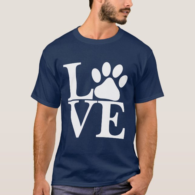 T-shirt White LOVE Word Chien Paws Motif (Devant)
