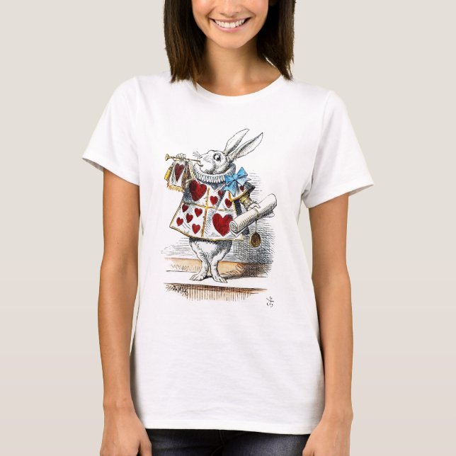 T-shirt White Rabbit Alice Wonderland Hearts (Devant)