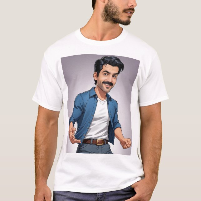 T-shirt White T shirt with blue photo  (Devant)