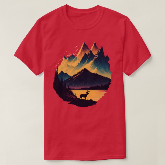 T-shirt White Tail Deer Buck Sunset Mountain (Design devant)