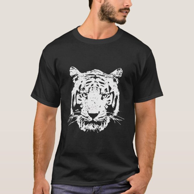 T-shirt White Tiger Head Wild Chat Lover Zoo animal Retro  (Devant)