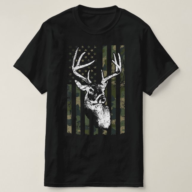 T-shirt Whitetail Buck Deer Hunting USA Camouflage Amériqu (Design devant)