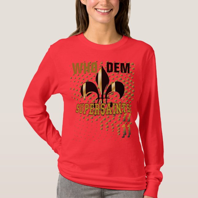 T-shirt Who dem Supersaints/Coeurs d'or noir/Fleur de Lis (Devant)