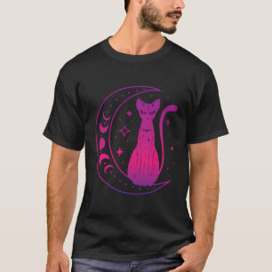 T-shirt Wicca Chat Noir Familier Avec Magical Moon Cycle P