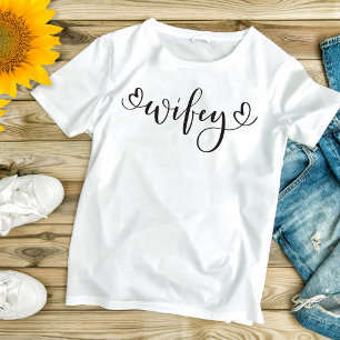 T-shirt Wifey Blanc moderne Noir Coeurs de script femmes