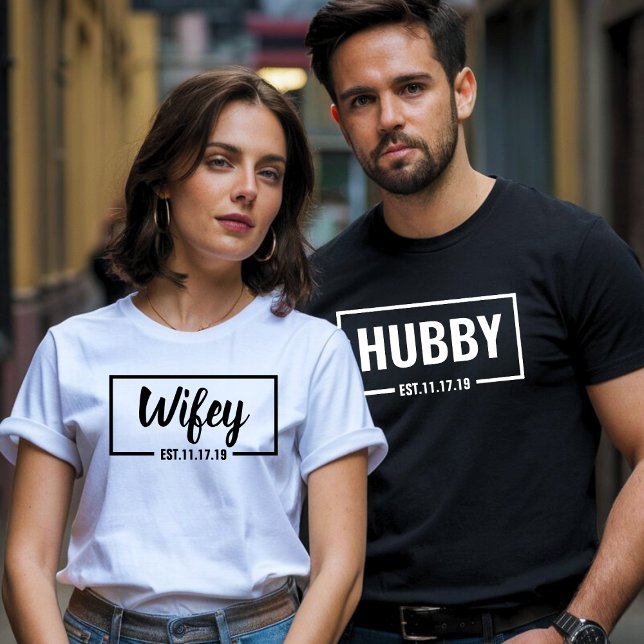T-shirt Wifey et Hubby - Soirée de mariage et lune de miel (Créateur téléchargé)