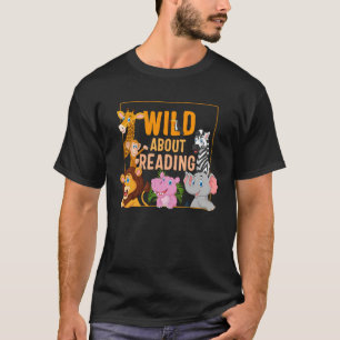T-shirt Wild About Reading Cute Zoo Animaux Livres Étudian
