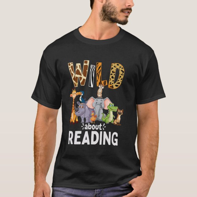 T-shirt Wild About Reading, Reading Books And Bookworm Lib (Devant)