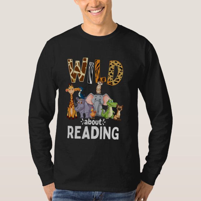 T-shirt Wild About Reading, Reading Books And Bookworm Lib (Devant)