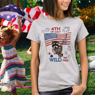 T-shirt Wild but Free" Raccoon Maman & Baby 4 juillet