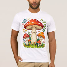 Wild mushrooms and flowers in grass forest nature