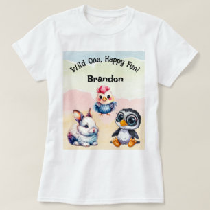 T-shirt Wild One Happy Fun Woodland Animaux Aquarelle