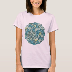 T-shirt William Morris, motif Art nouveau, algues, bleu,