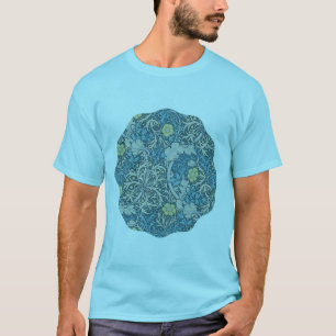 T-shirt William Morris, motif Art nouveau, algues, bleu,