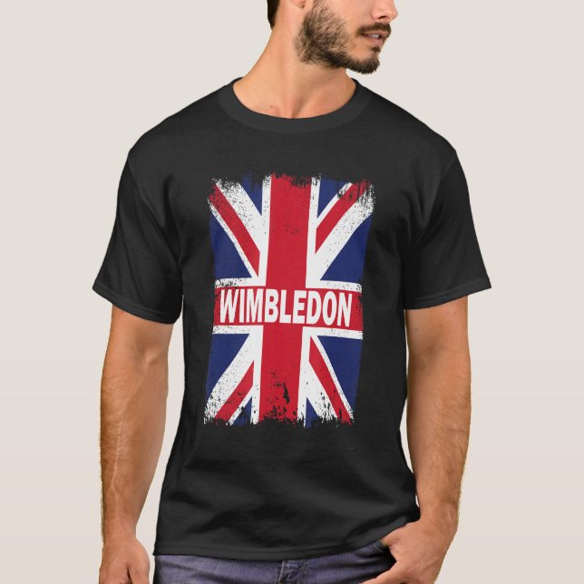 T-shirt Wimbledon - Angleterre ville avec drapeau du Royau (Devant)
