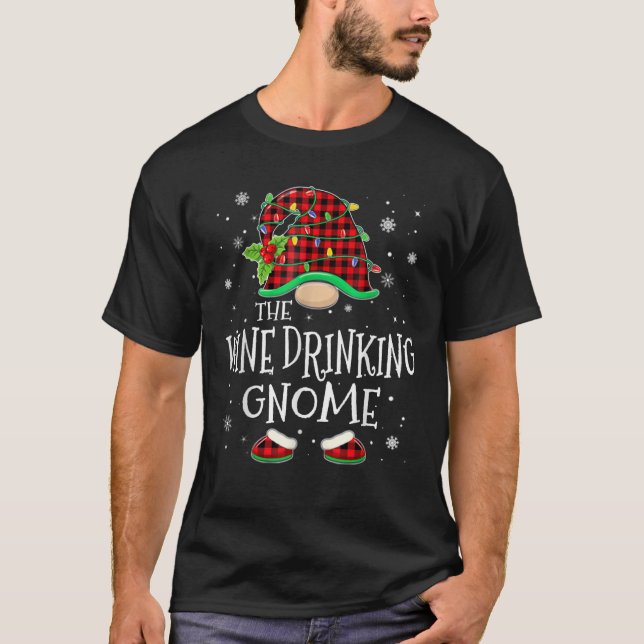 T-shirt Wine Drinking Gnome Red Plaid Matching Family X Ma (Devant)