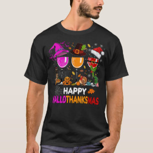 T-shirt Wine Glasses Witch Santa Hat