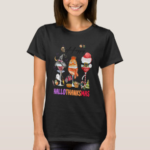T-shirt Wine Glasses Witch Santa Hat