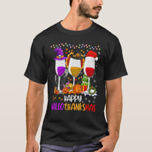 T-shirt Wine Glasses Witch Santa Hat