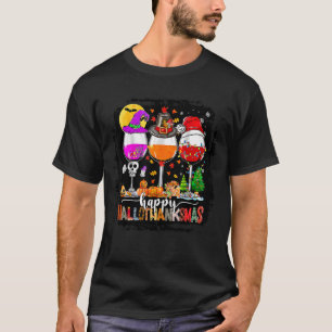 T-shirt Wine Glasses Witch Santa Hat