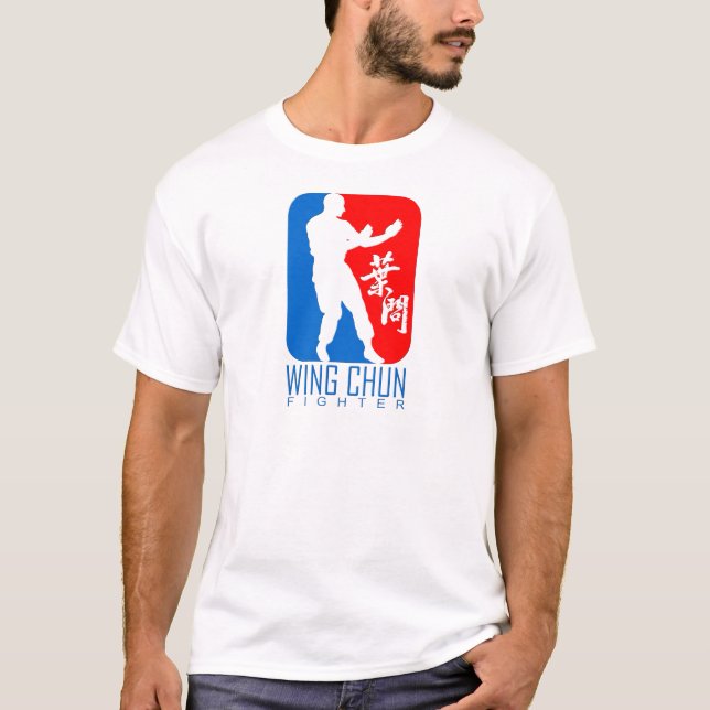 T-shirt Wing Chun Fighter (bleu roux) Ip Man Linage (Devant)
