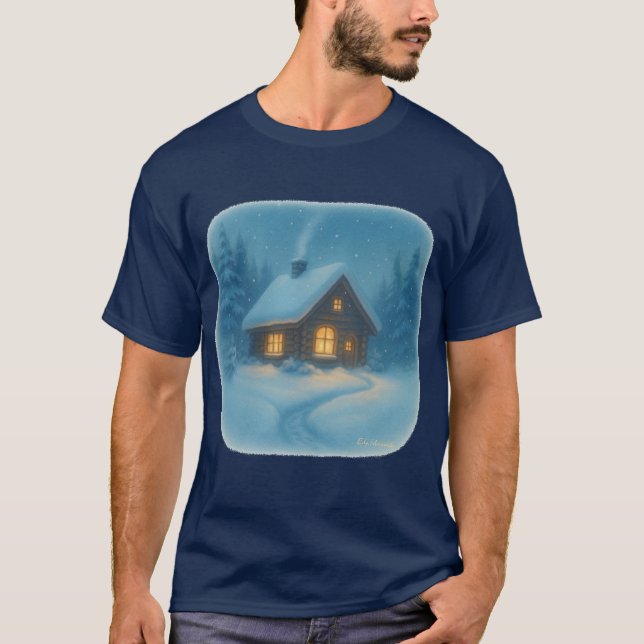 T-Shirt Winter Cabin Szene (Vorderseite)