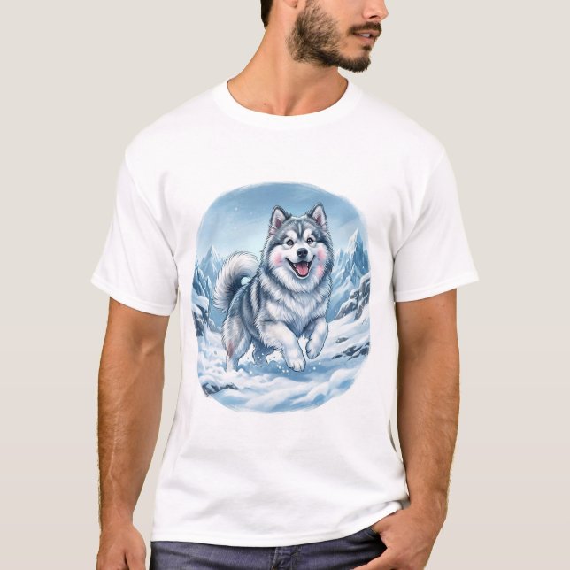 T-shirt Winter Mountain Dog Chest Print (Devant)