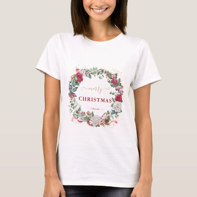 T-shirt Wish You A Merry Christmas Wreath Monogram (Devant)