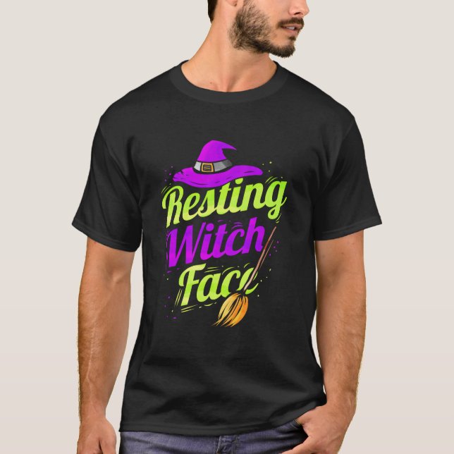 T-shirt Witch Broom Halloween Resting Witch Face (Devant)