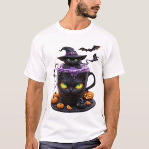 T-shirt Witch Cat Halloween Latte Café mignon et effrayan