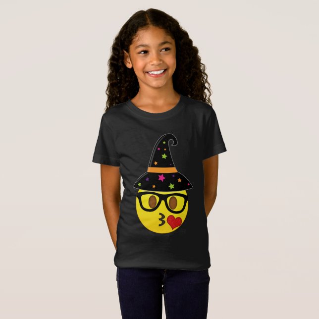 T-shirt Witch Emoji Halloween pour filles (Devant entier)