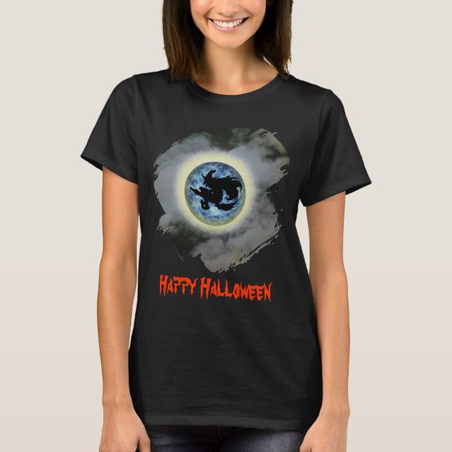 T-shirt Witch On Full Moon Funny Halloween  (Devant)