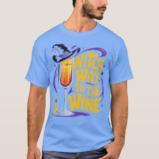T-shirt Witch Way to the Wine Drôle Halloween Witch Casque