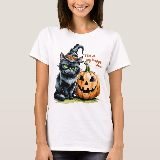 T-shirt Witchy Black Cat, Gothic Halloween Pumpkin (Devant)