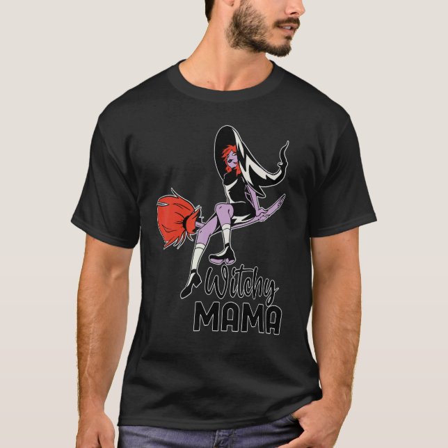 T-shirt Witchy Mama Halloween Messy Bun Skull Witch Mom Wo (Devant)
